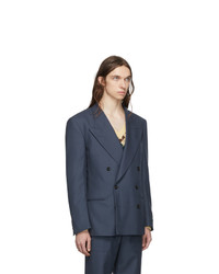 Мужской темно-синий шерстяной двубортный пиджак от Gucci