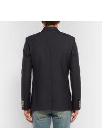 Мужской темно-синий шерстяной двубортный пиджак от Saint Laurent