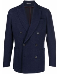 Мужской темно-синий шерстяной двубортный пиджак от Canali