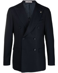 Мужской темно-синий шерстяной двубортный пиджак от Corneliani