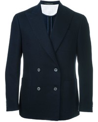 Мужской темно-синий шерстяной двубортный пиджак от Corneliani