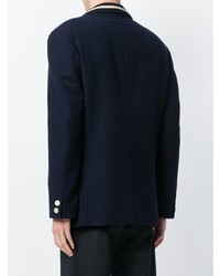 Мужской темно-синий шерстяной двубортный пиджак от Yohji Yamamoto Pre-Owned