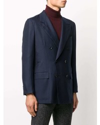 Мужской темно-синий шерстяной двубортный пиджак от Kiton