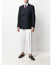 Мужской темно-синий шерстяной двубортный пиджак от Corneliani