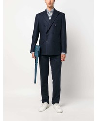 Мужской темно-синий шерстяной двубортный пиджак от Boglioli