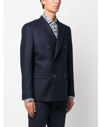 Мужской темно-синий шерстяной двубортный пиджак от Boglioli
