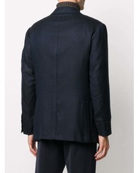 Мужской темно-синий шерстяной двубортный пиджак от Kiton