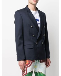 Мужской темно-синий шерстяной двубортный пиджак от Balmain