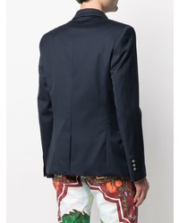 Мужской темно-синий шерстяной двубортный пиджак от Balmain