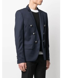 Мужской темно-синий шерстяной двубортный пиджак от Balmain