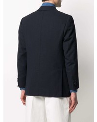 Мужской темно-синий шерстяной двубортный пиджак от Kiton