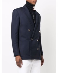Мужской темно-синий шерстяной двубортный пиджак от Balmain