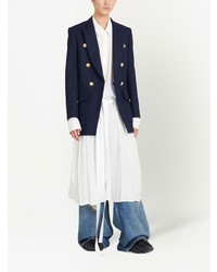 Мужской темно-синий шерстяной двубортный пиджак от Balmain