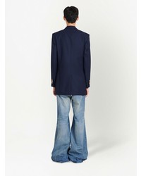 Мужской темно-синий шерстяной двубортный пиджак от Balmain