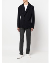 Мужской темно-синий шерстяной двубортный пиджак от Lardini