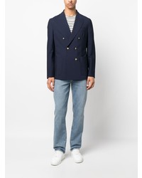 Мужской темно-синий шерстяной двубортный пиджак от Eleventy