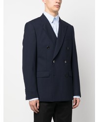 Мужской темно-синий шерстяной двубортный пиджак от FURSAC