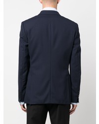 Мужской темно-синий шерстяной двубортный пиджак от FURSAC