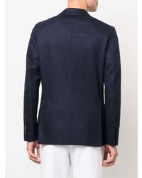 Мужской темно-синий шерстяной двубортный пиджак от Eleventy