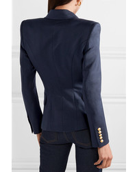 Женский темно-синий шерстяной двубортный пиджак от Balmain