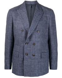 Мужской темно-синий шерстяной двубортный пиджак от Eleventy