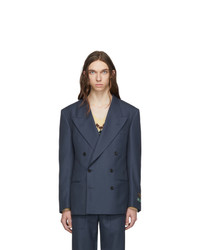 Мужской темно-синий шерстяной двубортный пиджак от Gucci