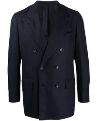 Мужской темно-синий шерстяной двубортный пиджак от Kiton