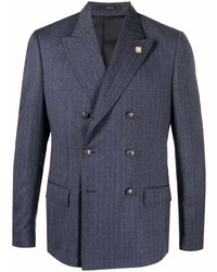 Мужской темно-синий шерстяной двубортный пиджак от Lardini