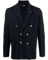 Мужской темно-синий шерстяной двубортный пиджак от Lardini