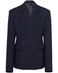 Мужской темно-синий шерстяной двубортный пиджак от Prada