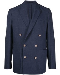 Мужской темно-синий шерстяной двубортный пиджак от PS Paul Smith