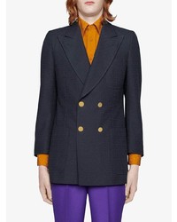 Мужской темно-синий шерстяной двубортный пиджак от Gucci