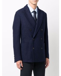 Мужской темно-синий шерстяной двубортный пиджак от Canali