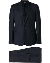 Темно-синий шерстяной костюм в вертикальную полоску от Dolce & Gabbana