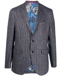 Мужской темно-синий шерстяной пиджак в вертикальную полоску от Etro