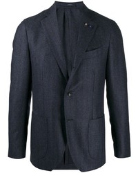 Мужской темно-синий шерстяной пиджак в вертикальную полоску от Lardini