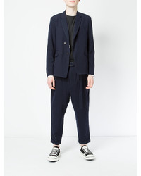 Мужской темно-синий шерстяной пиджак в вертикальную полоску от Miharayasuhiro