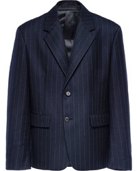 Мужской темно-синий шерстяной пиджак в вертикальную полоску от Prada