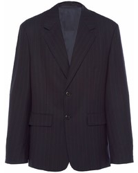 Мужской темно-синий шерстяной пиджак в вертикальную полоску от Prada