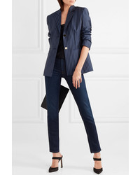 Женский темно-синий шерстяной пиджак в вертикальную полоску от Versace