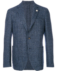 Мужской темно-синий шерстяной пиджак в клетку от Lardini
