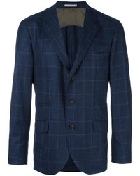Мужской темно-синий шерстяной пиджак в шотландскую клетку от Brunello Cucinelli
