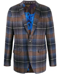 Мужской темно-синий шерстяной пиджак в шотландскую клетку от Etro
