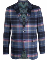 Мужской темно-синий шерстяной пиджак в шотландскую клетку от Etro