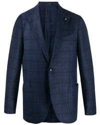 Мужской темно-синий шерстяной пиджак в шотландскую клетку от Lardini