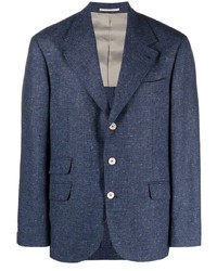 Мужской темно-синий шерстяной пиджак с принтом от Brunello Cucinelli