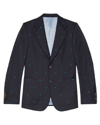 Мужской темно-синий шерстяной пиджак с принтом от Gucci