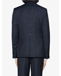 Мужской темно-синий шерстяной пиджак с принтом от Gucci