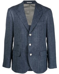 Мужской темно-синий шерстяной пиджак с узором "в ёлочку" от Brunello Cucinelli