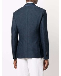 Мужской темно-синий шерстяной пиджак с узором "в ёлочку" от Etro